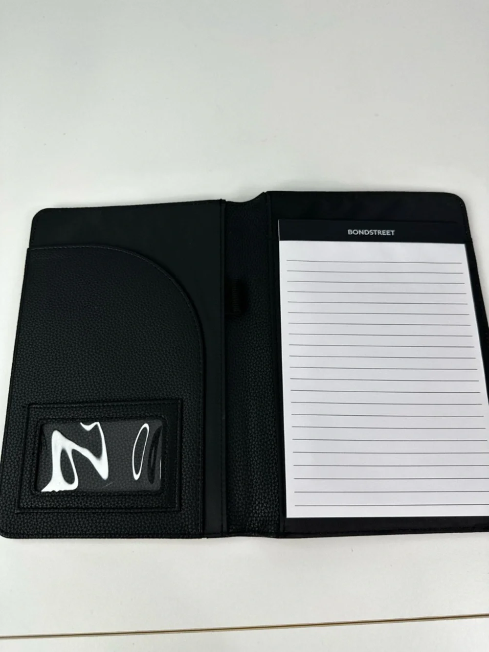 Bond Street Black Faux Leather Padfolio Folder Holds 5.5x8.5 Pad Pen & ID Holder